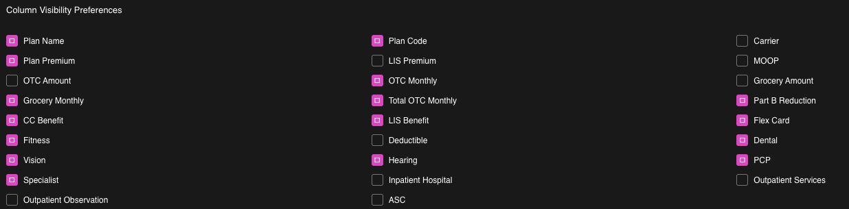 Column Default Selection